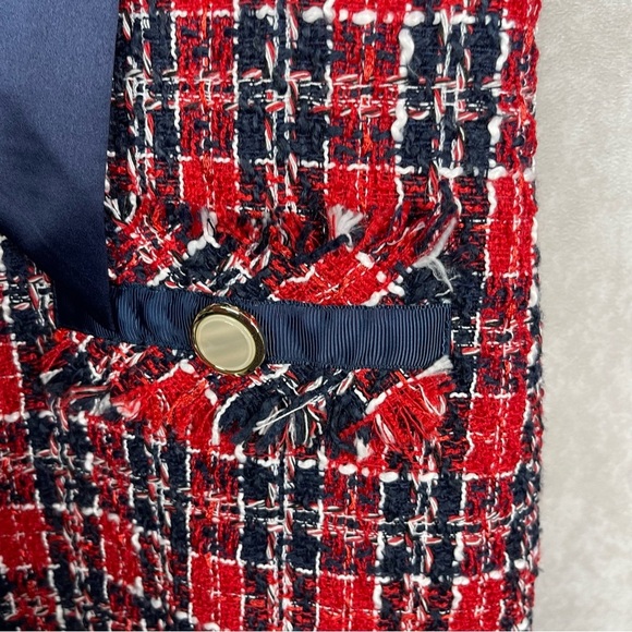 Alexia Amor Tweed Bow Tie Shift Dress In Blue Red Women's Size 6 - Picture 8 of 8